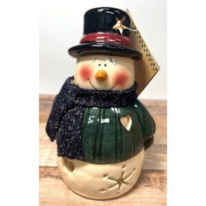 Ceramic Snowman Tea Light Holder Winter Holiday Decor With Crazy Mountain Tag